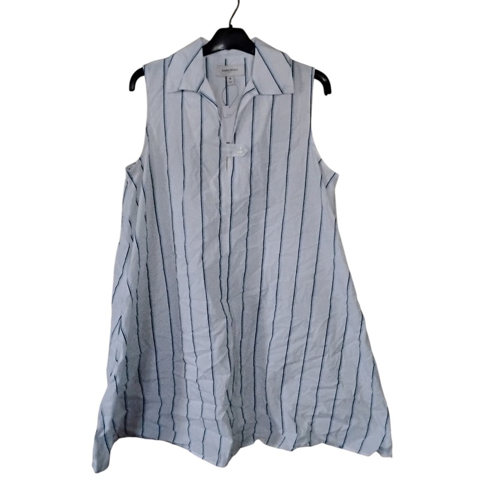 Banana Republic Womens White Blue Striped Cotton Sleeveless Shirt Dress Size M
